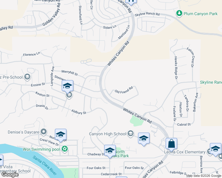 map of restaurants, bars, coffee shops, grocery stores, and more near 19447 Old Friend Road in Santa Clarita
