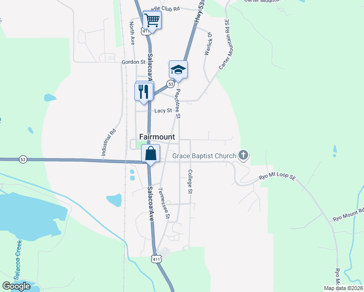 map of restaurants, bars, coffee shops, grocery stores, and more near 284 Peachtree Street in Fairmount