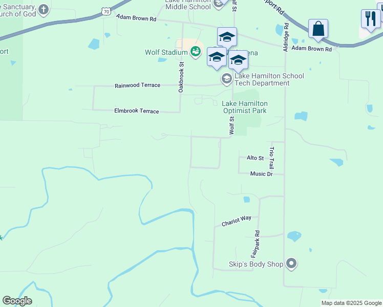 map of restaurants, bars, coffee shops, grocery stores, and more near 127 Parkway Square in Pearcy