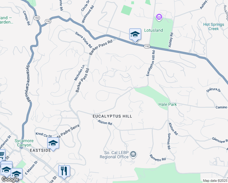 map of restaurants, bars, coffee shops, grocery stores, and more near 114 Coronada Circle in Santa Barbara