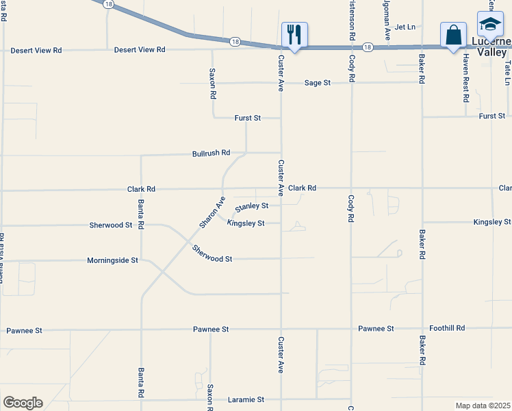map of restaurants, bars, coffee shops, grocery stores, and more near Stanley Street in Lucerne Valley