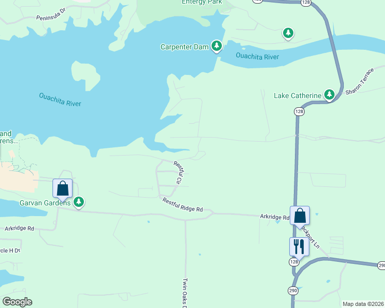 map of restaurants, bars, coffee shops, grocery stores, and more near 137 Melmar Terrace in Hot Springs