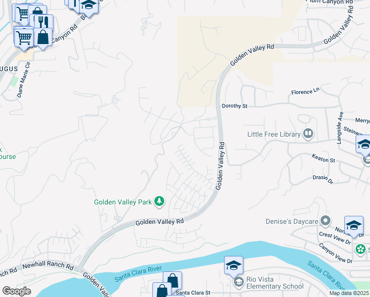 map of restaurants, bars, coffee shops, grocery stores, and more near 27490 Daffodil Court in Santa Clarita