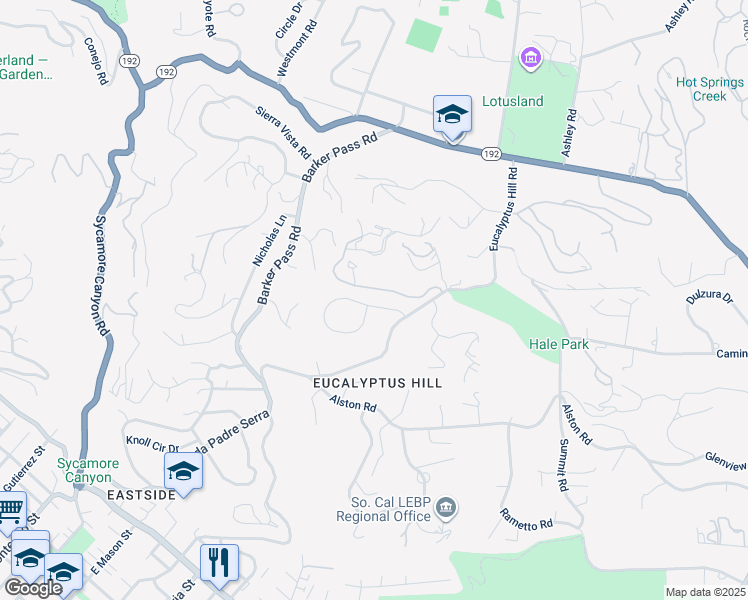map of restaurants, bars, coffee shops, grocery stores, and more near 114 Coronada Circle in Santa Barbara