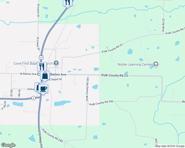 map of restaurants, bars, coffee shops, grocery stores, and more near 183-199 East Barton Avenue in Cove