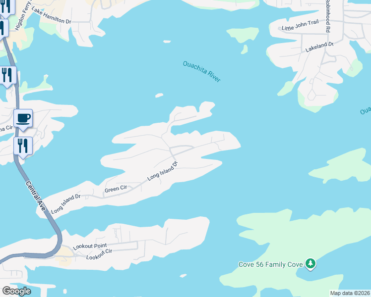 map of restaurants, bars, coffee shops, grocery stores, and more near 115 Summertime Bay in Lake Hamilton
