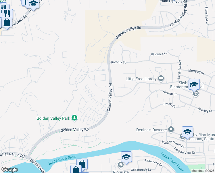 map of restaurants, bars, coffee shops, grocery stores, and more near 20512 Starling Court in Santa Clarita