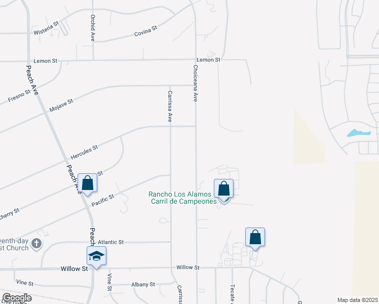 map of restaurants, bars, coffee shops, grocery stores, and more near 10117 Carrissa Avenue in Hesperia