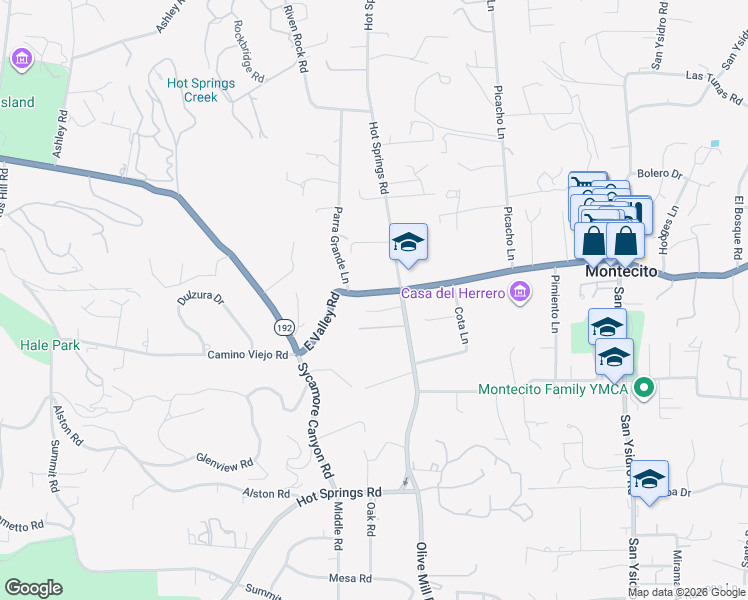 map of restaurants, bars, coffee shops, grocery stores, and more near 483 Hot Springs Road in Montecito