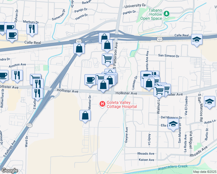 map of restaurants, bars, coffee shops, grocery stores, and more near in Goleta