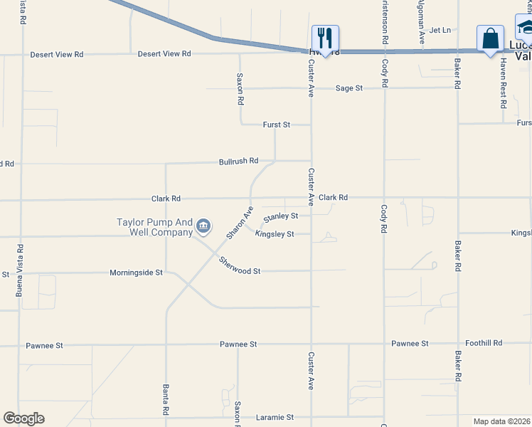 map of restaurants, bars, coffee shops, grocery stores, and more near 31186 Stanley Street in Lucerne Valley