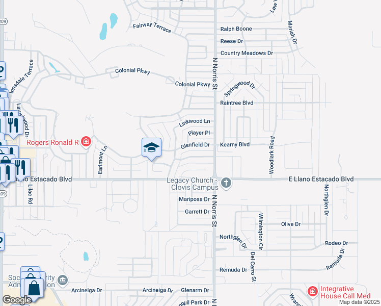 map of restaurants, bars, coffee shops, grocery stores, and more near 3616 Tom Watson Drive in Clovis