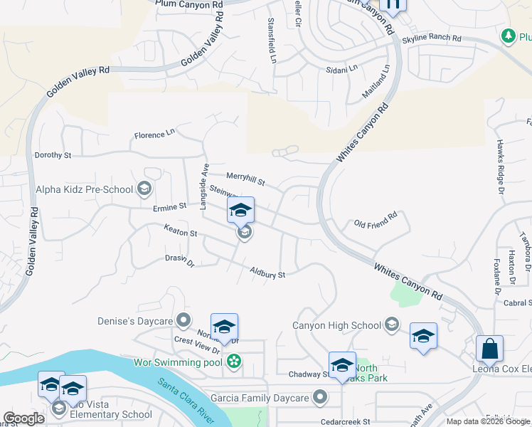 map of restaurants, bars, coffee shops, grocery stores, and more near 19714 Steinway Street in Santa Clarita