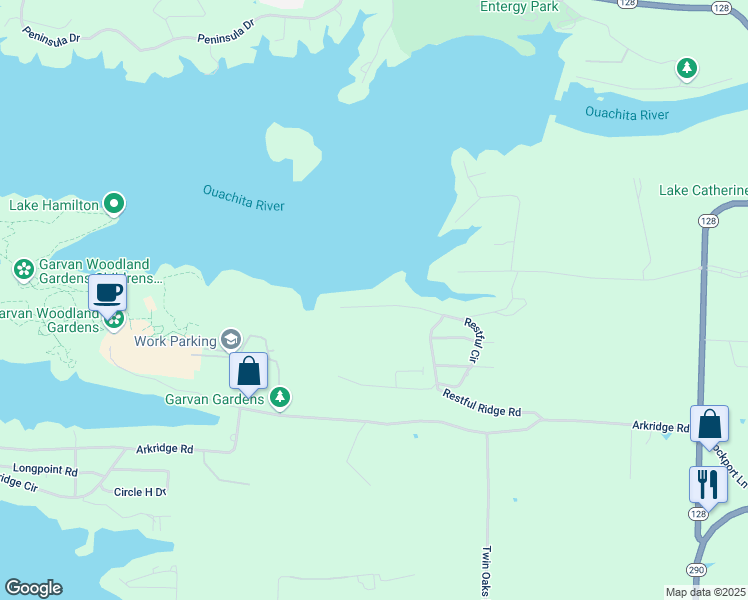 map of restaurants, bars, coffee shops, grocery stores, and more near 430 Restful Ridge Road in Hot Springs