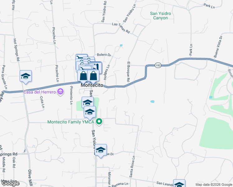 map of restaurants, bars, coffee shops, grocery stores, and more near 1569 East Valley Road in Montecito