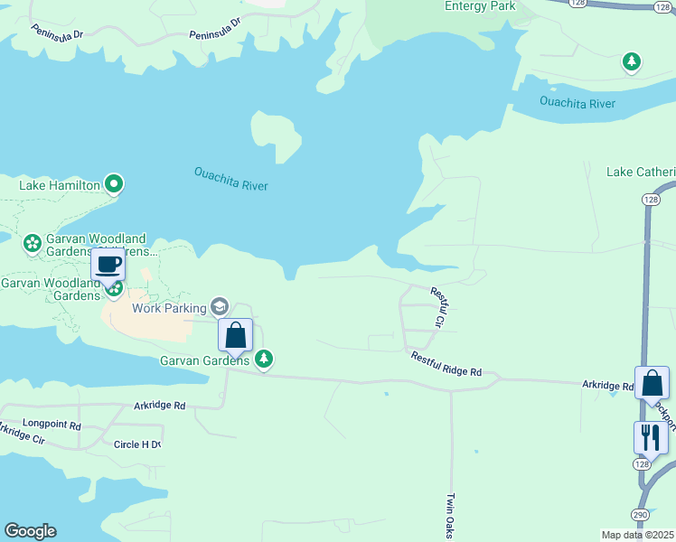 map of restaurants, bars, coffee shops, grocery stores, and more near 430 Restful Ridge Road in Hot Springs