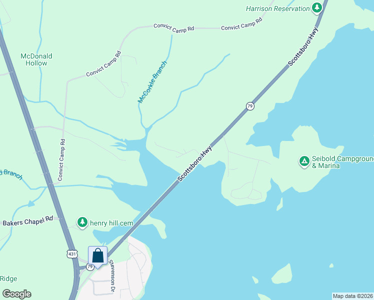map of restaurants, bars, coffee shops, grocery stores, and more near 150 Newman Estate Road in Guntersville