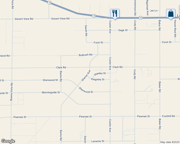 map of restaurants, bars, coffee shops, grocery stores, and more near Sharon Avenue in Lucerne Valley