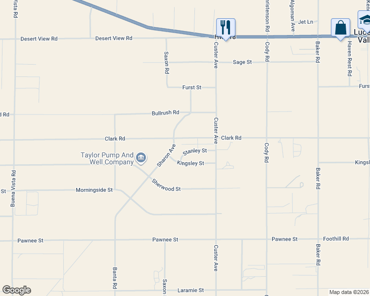 map of restaurants, bars, coffee shops, grocery stores, and more near 31186 Stanley Street in Lucerne Valley