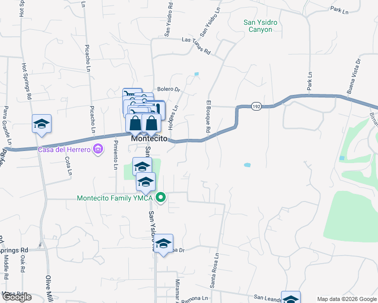 map of restaurants, bars, coffee shops, grocery stores, and more near 1569 East Valley Road in Montecito