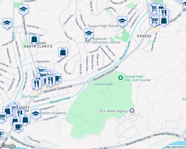 map of restaurants, bars, coffee shops, grocery stores, and more near 22068 Alamogordo Road in Santa Clarita