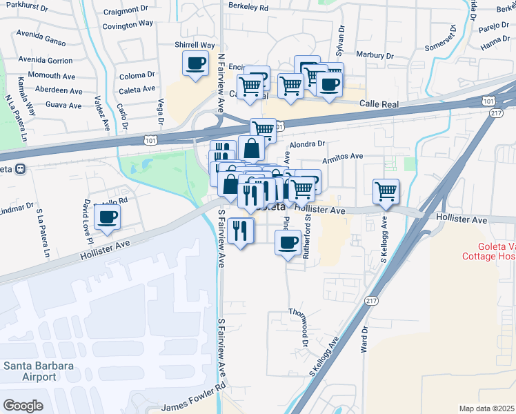 map of restaurants, bars, coffee shops, grocery stores, and more near 261 Orange Avenue in Goleta