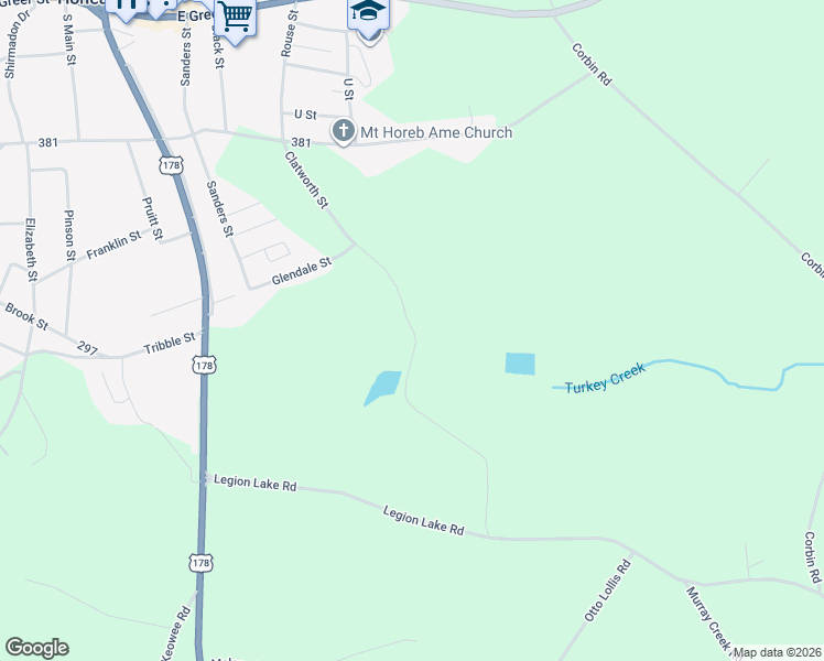 map of restaurants, bars, coffee shops, grocery stores, and more near 199 Clatworthy Road in Honea Path