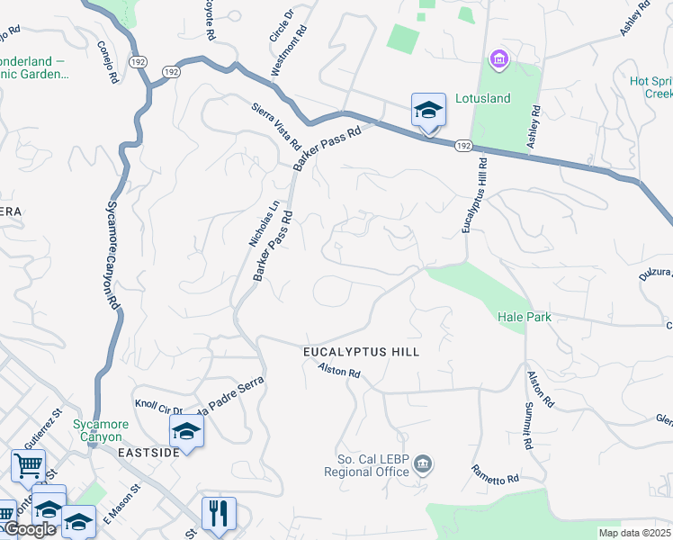 map of restaurants, bars, coffee shops, grocery stores, and more near 133 Coronada Circle in Santa Barbara