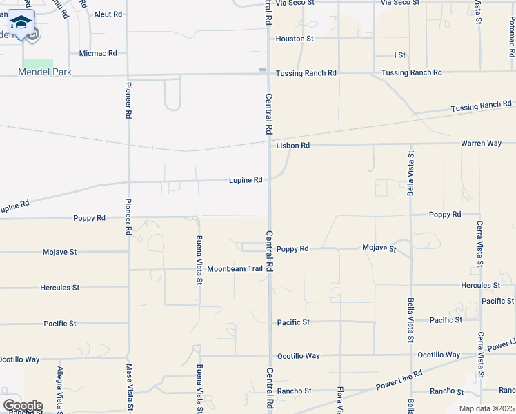 map of restaurants, bars, coffee shops, grocery stores, and more near 22478 Poppy Road in Apple Valley