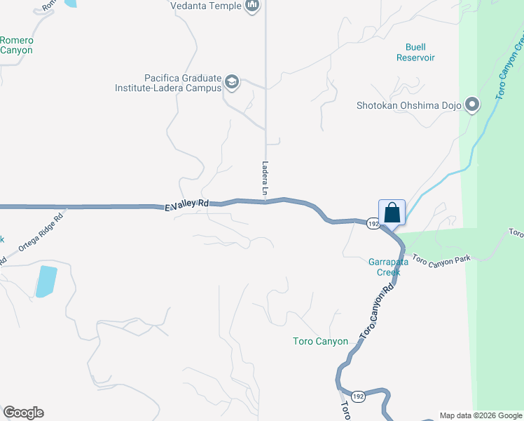 map of restaurants, bars, coffee shops, grocery stores, and more near 2797 East Valley Road in Santa Barbara
