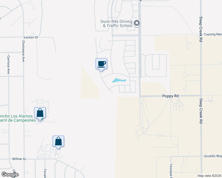 map of restaurants, bars, coffee shops, grocery stores, and more near 10226 Darby Road in Apple Valley