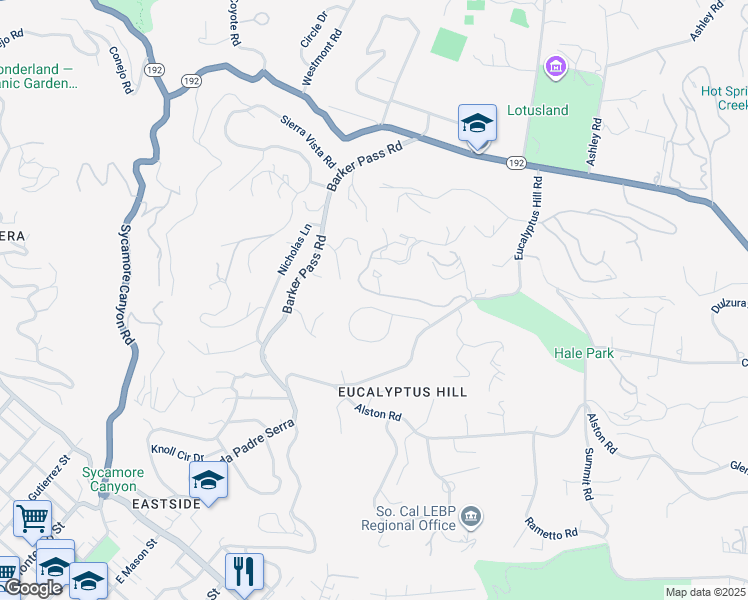 map of restaurants, bars, coffee shops, grocery stores, and more near 133 Coronada Circle in Santa Barbara