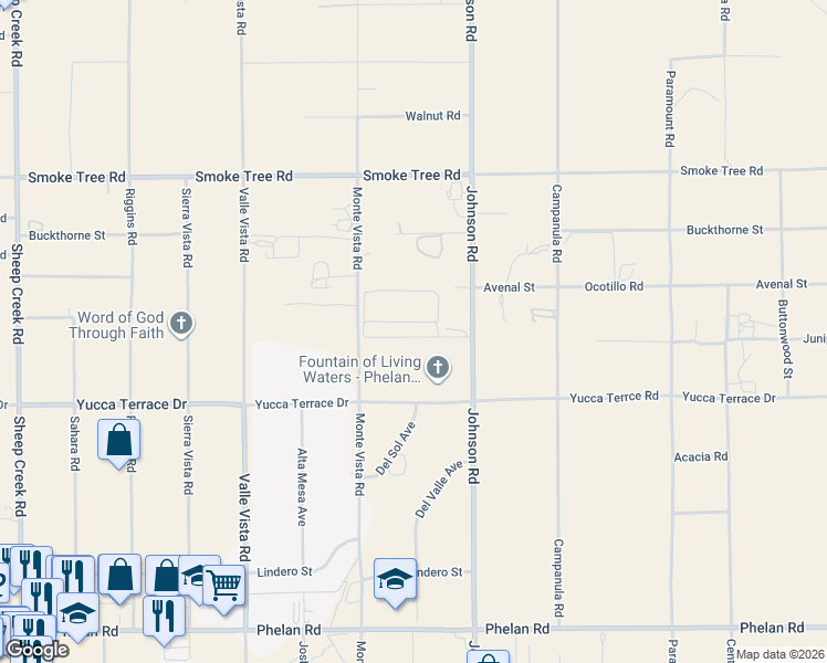 map of restaurants, bars, coffee shops, grocery stores, and more near 10200 Johnson Road in Phelan