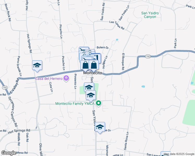 map of restaurants, bars, coffee shops, grocery stores, and more near 1515 East Valley Road in Santa Barbara