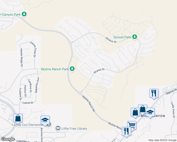 map of restaurants, bars, coffee shops, grocery stores, and more near 18126 Jupiter Lane in Santa Clarita