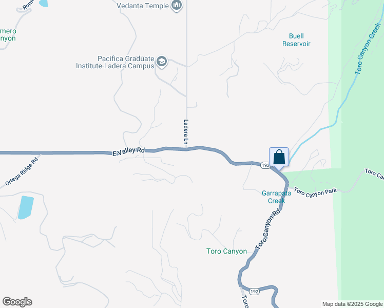 map of restaurants, bars, coffee shops, grocery stores, and more near 2815 East Valley Road in Santa Barbara