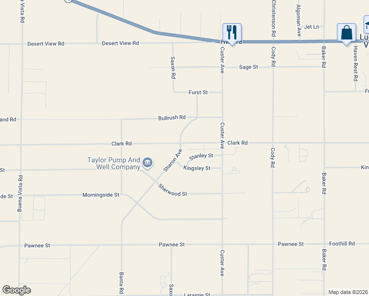 map of restaurants, bars, coffee shops, grocery stores, and more near 31186 Stanley Street in Lucerne Valley