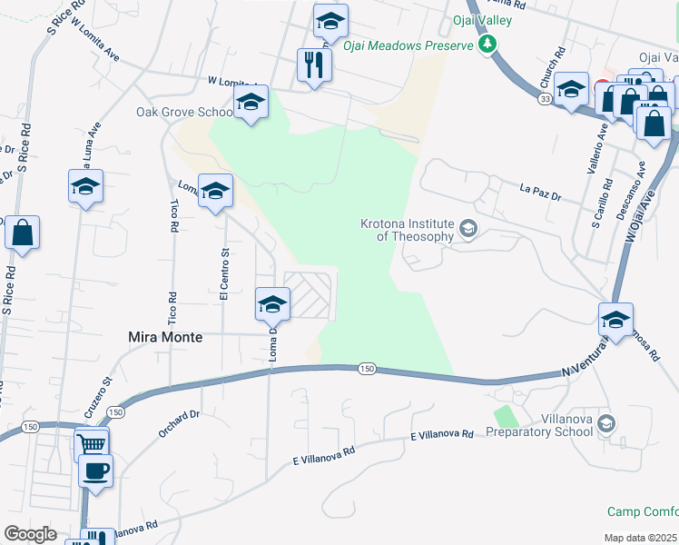 map of restaurants, bars, coffee shops, grocery stores, and more near 1202 Loma Drive in Ojai