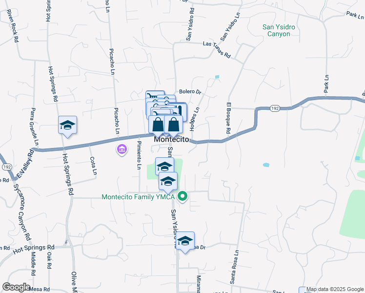 map of restaurants, bars, coffee shops, grocery stores, and more near 1545 East Valley Road in Montecito