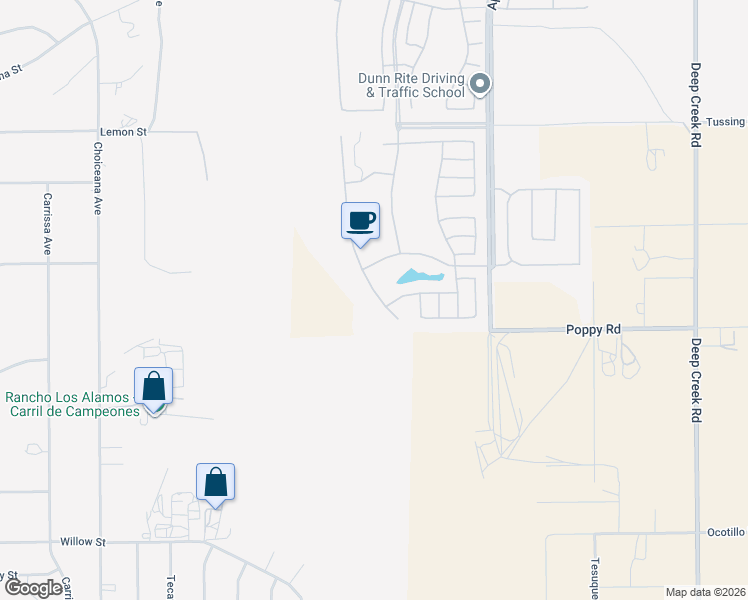 map of restaurants, bars, coffee shops, grocery stores, and more near 10174 Darby Road in Apple Valley