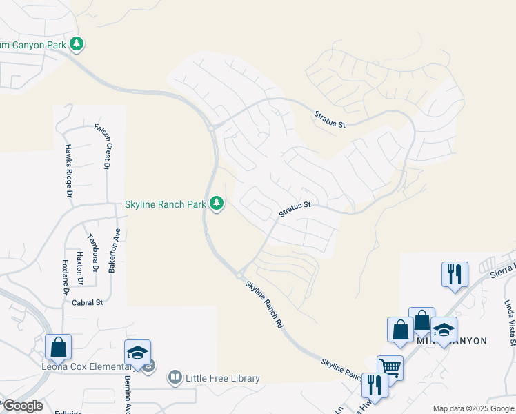 map of restaurants, bars, coffee shops, grocery stores, and more near 18120 Cyan Way in Santa Clarita