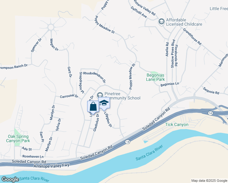 map of restaurants, bars, coffee shops, grocery stores, and more near 29127 Poppy Meadow Street in Santa Clarita