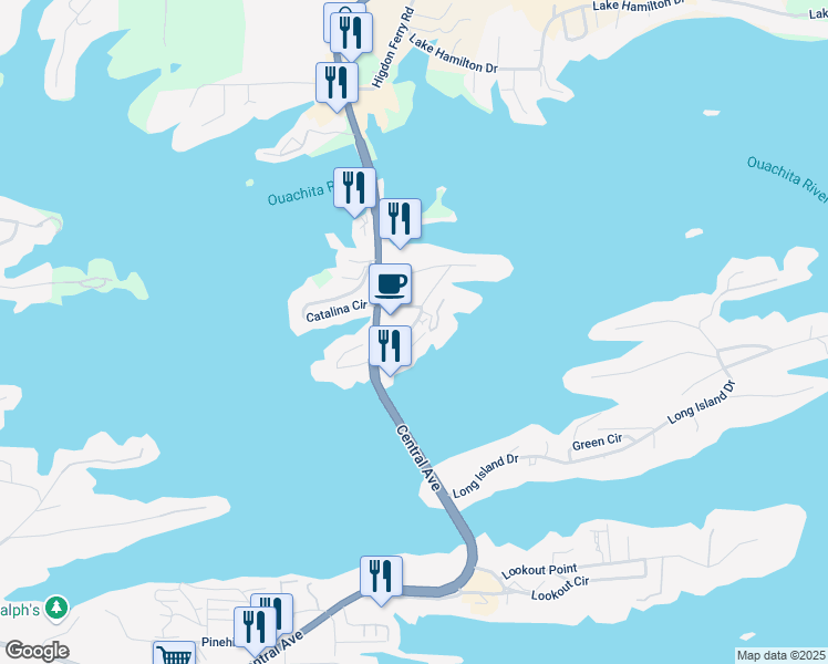 map of restaurants, bars, coffee shops, grocery stores, and more near 130 Grand Isle Drive in Lake Hamilton