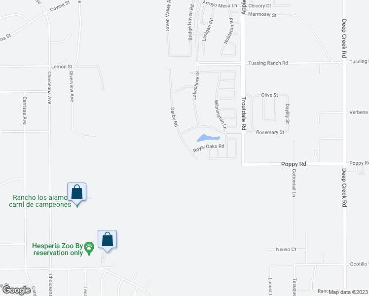map of restaurants, bars, coffee shops, grocery stores, and more near 10178 Darby Road in Apple Valley