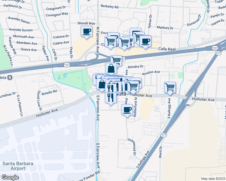map of restaurants, bars, coffee shops, grocery stores, and more near 234 Orange Avenue in Goleta