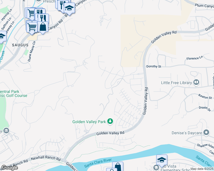 map of restaurants, bars, coffee shops, grocery stores, and more near 27601 Camellia Drive in Santa Clarita