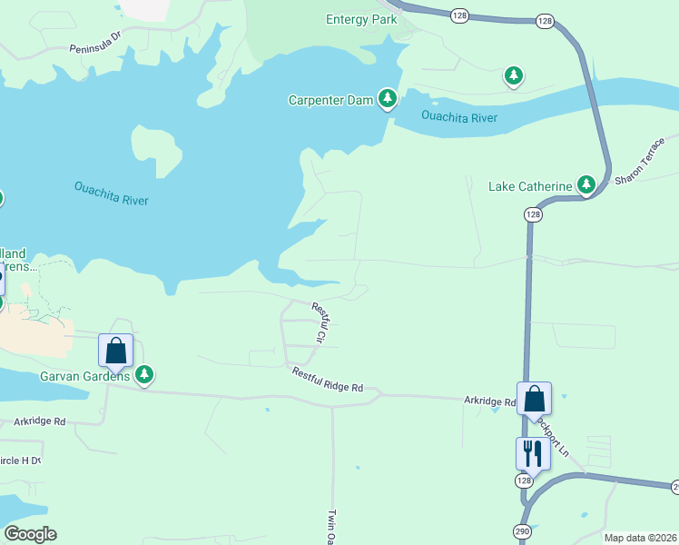 map of restaurants, bars, coffee shops, grocery stores, and more near 137 Melmar Terrace in Hot Springs