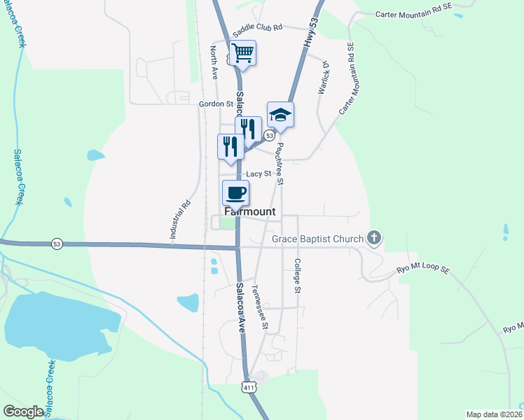 map of restaurants, bars, coffee shops, grocery stores, and more near 455 Tennessee Street in Fairmount