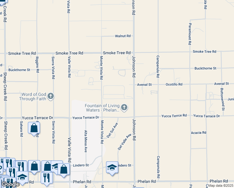 map of restaurants, bars, coffee shops, grocery stores, and more near in Phelan