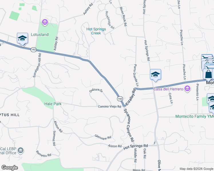 map of restaurants, bars, coffee shops, grocery stores, and more near 2694 Sycamore Canyon Road in Montecito